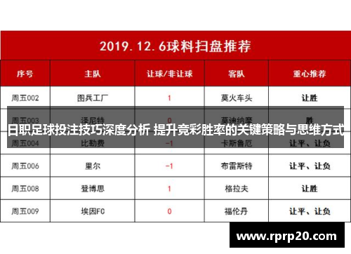 日职足球投注技巧深度分析 提升竞彩胜率的关键策略与思维方式